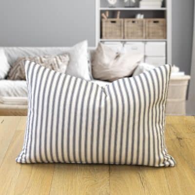 Nautical Cotton Ticking Stripe Boudoir Cushion in Grey