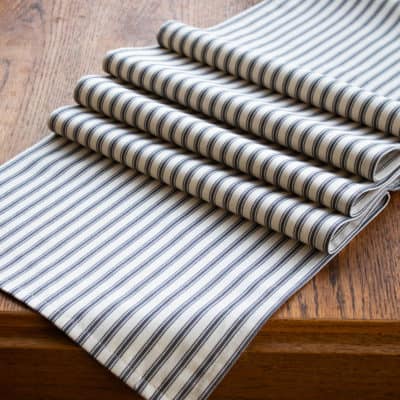 Nautical Cotton Ticking Stripe Table Runner in Grey