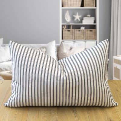 Nautical Cotton Ticking Stripe XL Rectangular Cushion in Grey
