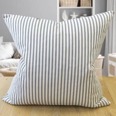 Nautical Cotton Ticking Stripe Extra-Large Cushion in Grey