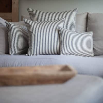 Nautical Cotton Ticking Stripe Boudoir Cushion in Grey