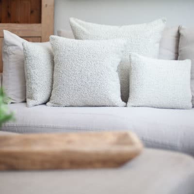 Textured Teddy Bear Boucle Boudoir Cushion in Cream
