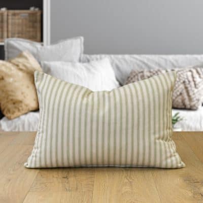 Nautical Cotton Ticking Stripe Boudoir Cushion in Sage Green