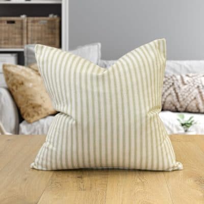 Nautical Cotton Ticking Stripe Cushion in Sage Green