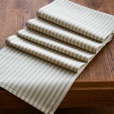 Nautical Cotton Ticking Stripe Table Runner in Sage Green