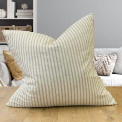 Nautical Cotton Ticking Stripe Extra-Large Cushion in Sage Green