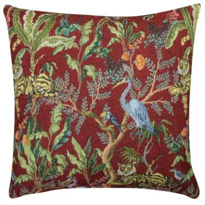 Tapestry Jungle Cushion in Red