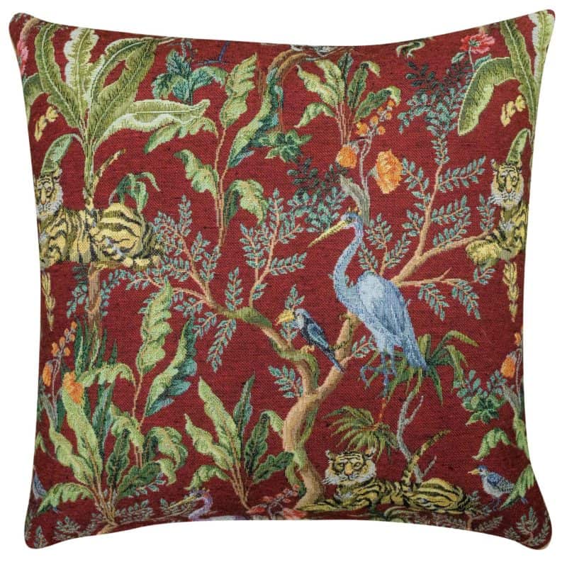 Tapestry Jungle Cushion in Red