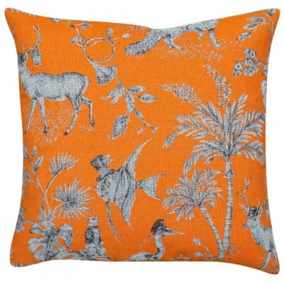Magical Menagerie Tapestry Cushion in Neon Orange