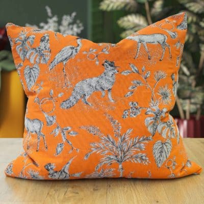 Magical Menagerie Tapestry Cushion in Neon Orange