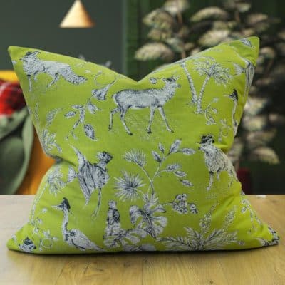 Magical Menagerie Tapestry Cushion in Lime Green
