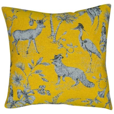 Magical Menagerie Tapestry Cushion in Ochre Yellow