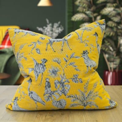 Magical Menagerie Tapestry Extra-Large Cushion in Ochre Yellow
