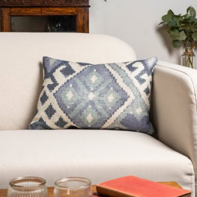 Linen Kilim Boudoir Cushion in Blue