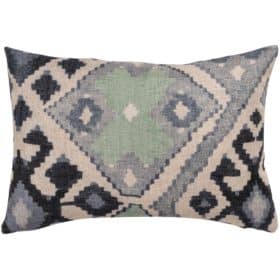 Linen Kilim Boudoir Cushion in Green & Blue