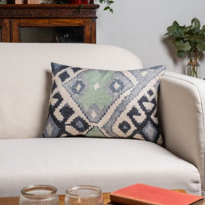 Linen Kilim Boudoir Cushion in Green & Blue