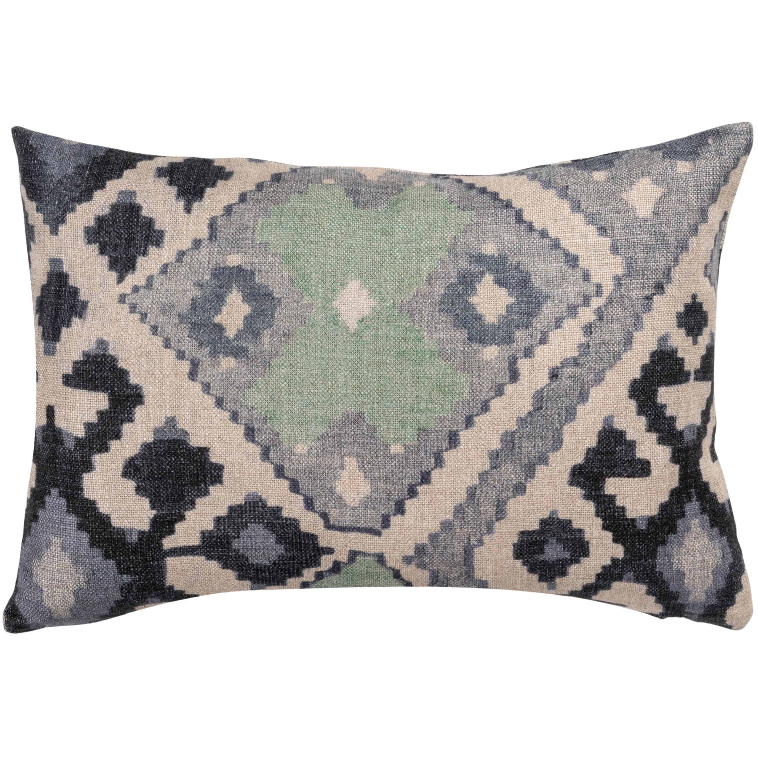 Linen Kilim Boudoir Cushion in Green & Blue