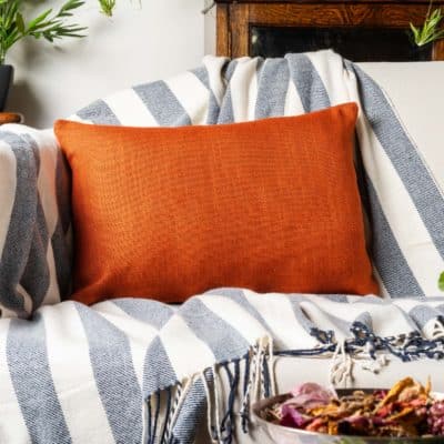 Linen Blend All Natural Boudoir Cushion in Terracotta