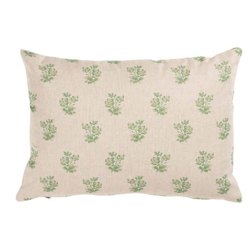 Posy Print Linen Look Boudoir Cushion in Sage Green