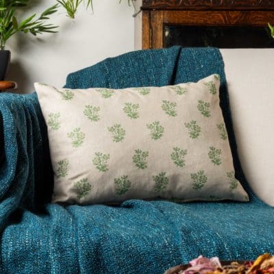 Posy Print Linen Look Boudoir Cushion in Sage Green