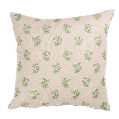 Posy Print Linen Look Cushion in Sage Green