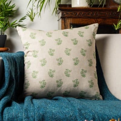 Posy Print Linen Look Cushion in Sage Green