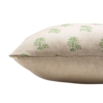 Posy Print Linen Look XL Rectangular Cushion in Sage Green
