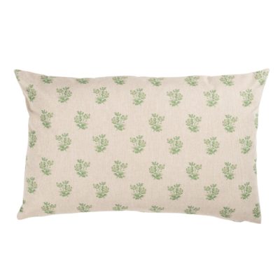 Posy Print Linen Look XL Rectangular Cushion in Sage Green
