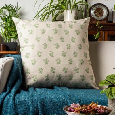 Posy Print Linen Look Extra-Large Cushion in Sage Green