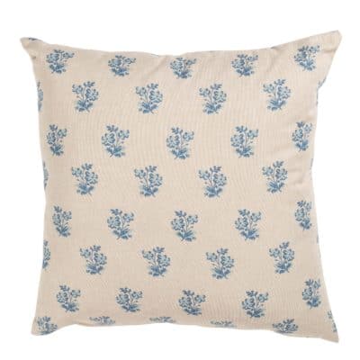 Posy Print Linen Look Cushion in Cornflower Blue