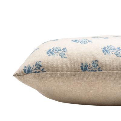 Posy Print Linen Look Cushion in Cornflower Blue