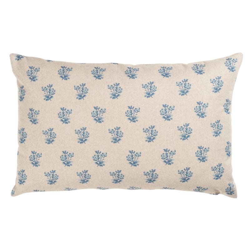 Posy Print Linen Look XL Rectangular Cushion in Cornflower Blue