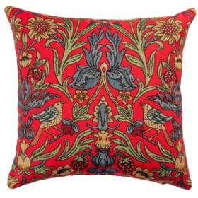 Manor Garden Tapestry Cushion in Scarlet Red