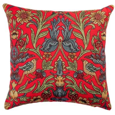 Manor Garden Tapestry Cushion in Scarlet Red