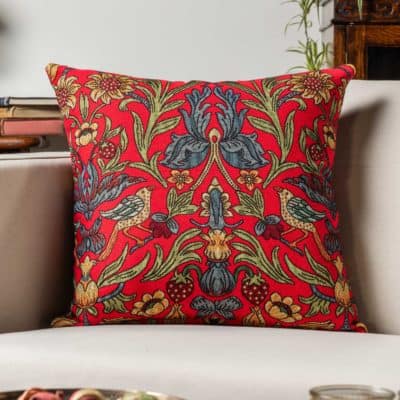 Manor Garden Tapestry Cushion in Scarlet Red