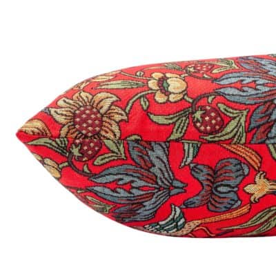 Manor Garden Tapestry Cushion in Scarlet Red