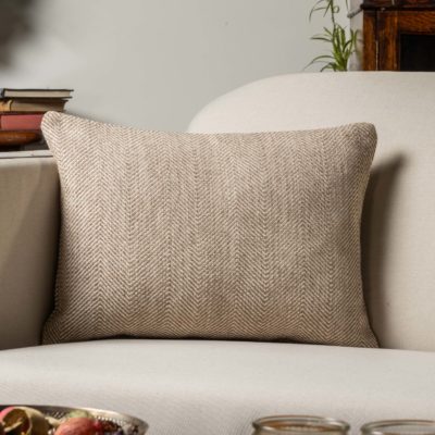 Faux Wool Linen Blend Herringbone Boudoir Cushion in Latte