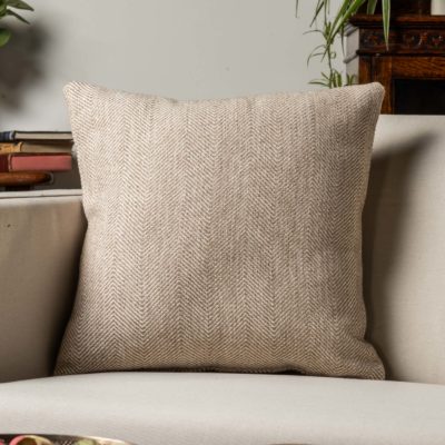 Faux Wool Linen Blend Herringbone Cushion in Latte