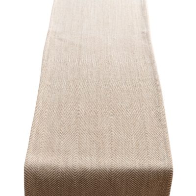 Faux Wool Linen Blend Herringbone Table Runner in Latte