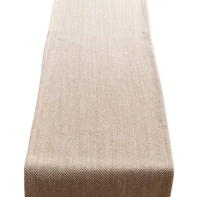 Faux Wool Linen Blend Herringbone Table Runner in Latte