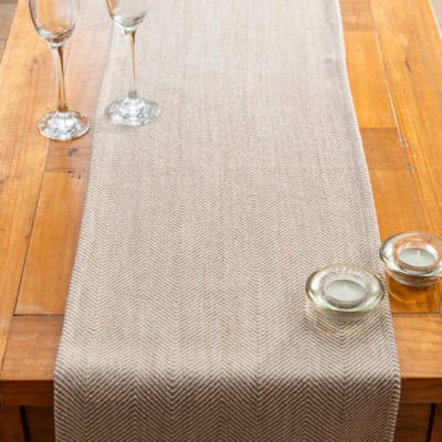 Faux Wool Linen Blend Herringbone Table Runner in Latte