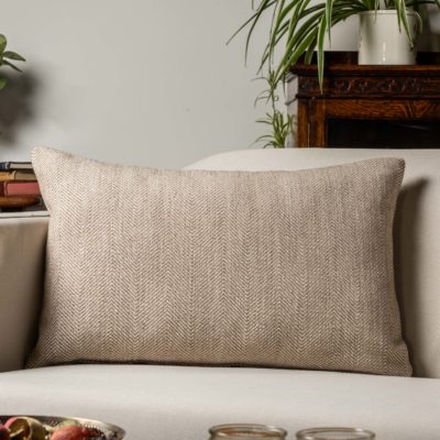 Faux Wool Linen Blend Herringbone XL Rectangular Cushion in Latte