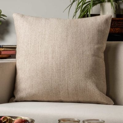 Faux Wool Linen Blend Herringbone Extra-Large Cushion in Latte