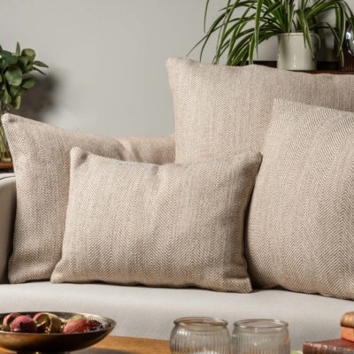 Faux Wool Linen Blend Herringbone Extra-Large Cushion in Latte