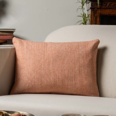 Faux Wool Linen Blend Herringbone Boudoir Cushion in Burnt Orange
