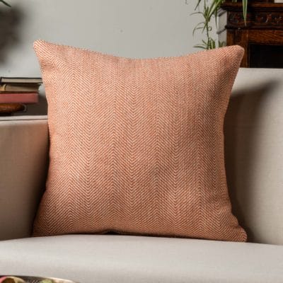 Faux Wool Linen Blend Herringbone Cushion in Burnt Orange