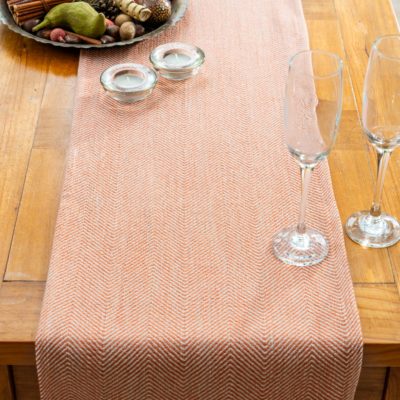 Faux Wool Linen Blend Herringbone Table Runner in Burnt Orange