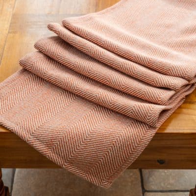 Faux Wool Linen Blend Herringbone Table Runner in Burnt Orange