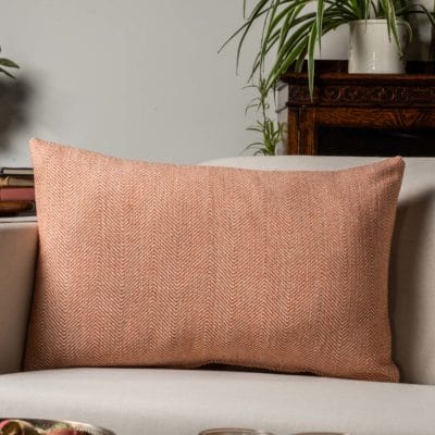 Faux Wool Linen Blend Herringbone XL Rectangular Cushion in Burnt Orange