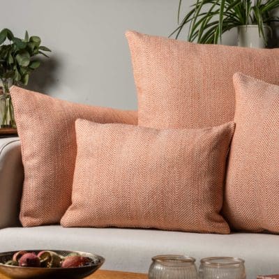 Faux Wool Linen Blend Herringbone XL Rectangular Cushion in Burnt Orange